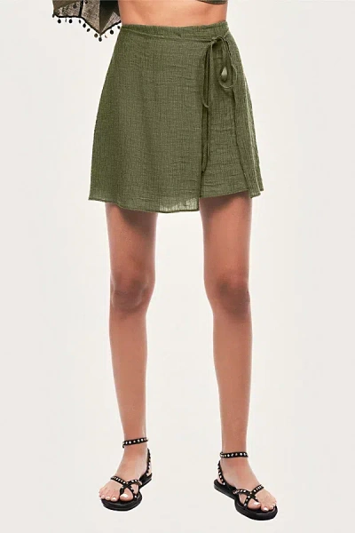 Nocturne Wrap Mini Skirt In Khaki, Women's At Urban Outfitters In Brown