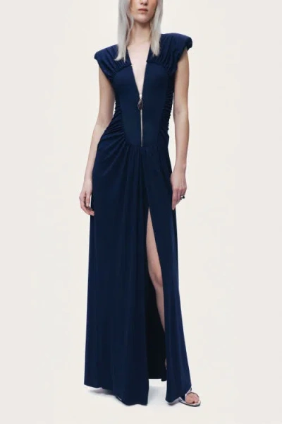 Nocturne Zip-front Draped Maxi Dress In Black