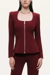 Nocturne Zip-front Structured Top In Burgundy