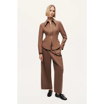 Nocturne Zip-front Tailored Jacket In Brown