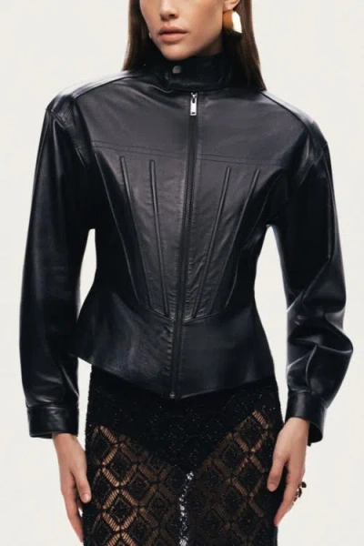Nocturne Zip-front Fitted Leather Jacket In Black