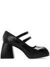 Nodaleto Leather Block Heel Double Strap Pumps In Schwarz