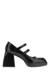 Nodaleto Leather Block Heel Double Strap Pumps In Black Glassed