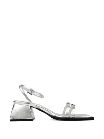 Nodaleto Buckle-detail Square-toe Sandals In Silver