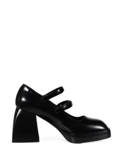 Nodaleto Bulla Babies Touch-strap Leather Heeled Lace-up Shoes In Black