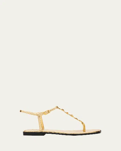 Nodaleto Embellished Metallic Leather Flat Sandals In Gold