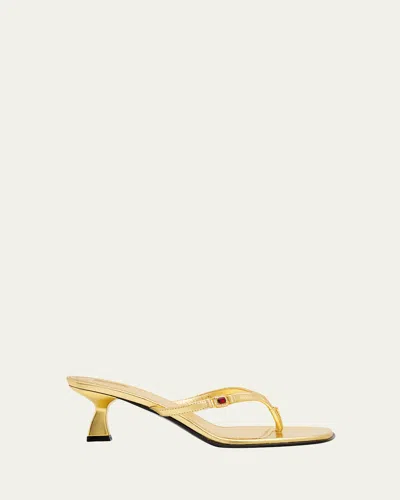 Nodaleto Metallic Leather Kitten-heel Thong Sandals In Gold