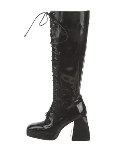 Pre-owned Nodaleto Patent Leather Lace-up Boots In Black