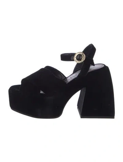 Pre-owned Nodaleto Rockstud Accents Velvet Sandals In Black