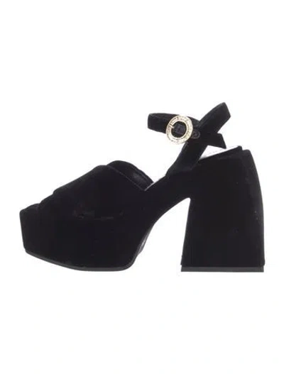 Pre-owned Nodaleto Rockstud Accents Velvet Slingback Sandals In Black