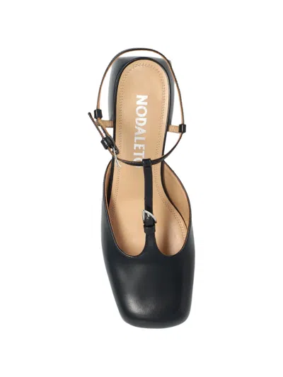 Nodaleto Square-toe Buckle Leather Pumps In Black