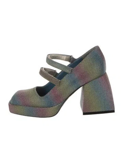 Pre-owned Nodaleto Striped Glitter Accents Pumps In Blue
