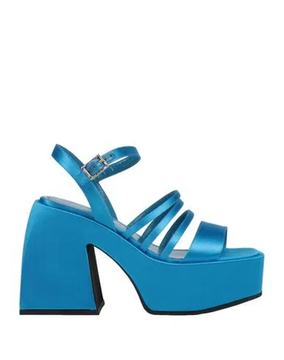 Nodaleto Woman Sandals Azure Size 7 Textile Fibers In Blue