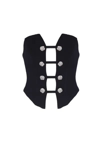 No'design Women's Black Elizabeth Button-detail Back-tie Corset
