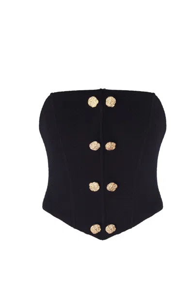 No'design Women's Black Medici Button-detail Back-tie Corset