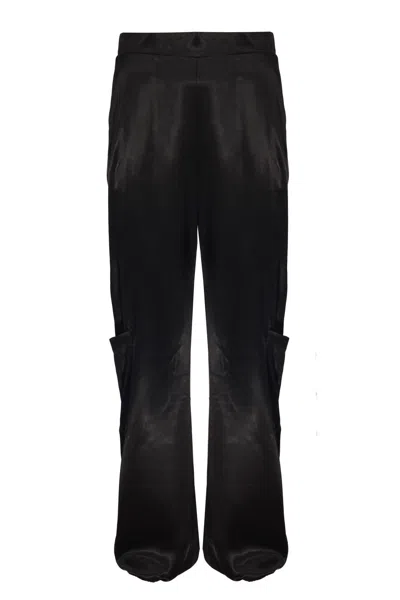 No'design Women's Black Satin Cargo Pants