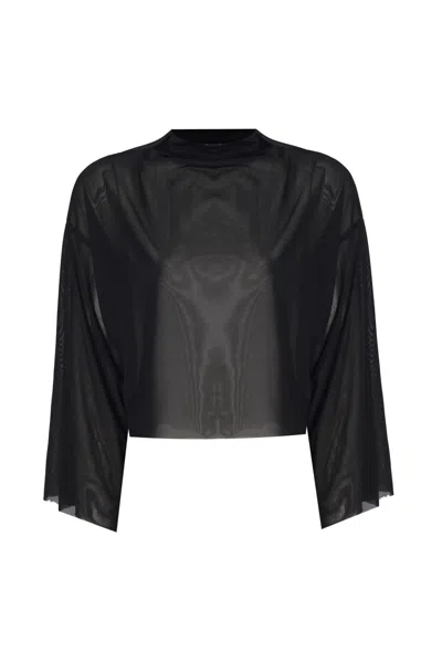 No'design Women's Black Sheer Oversized Crop Top