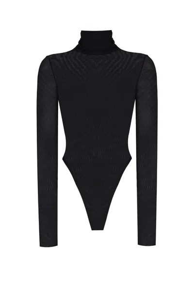 No'design Women's Black Sheer Turtleneck Bodysuit