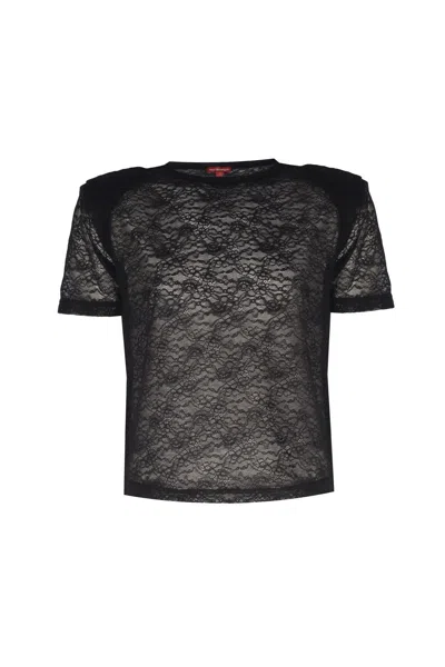 No'design Women's Black Vera Structured Shoulder Lace T-shirt