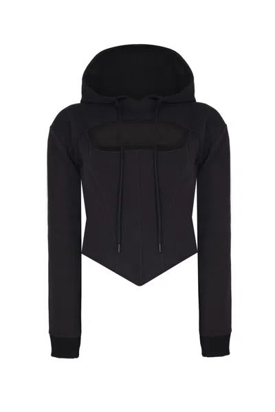 No'design Women's Black Zip-up Hoodie With Corset Detail