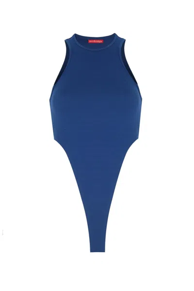 No'design Women's Blue Halter Neck Bodysuit