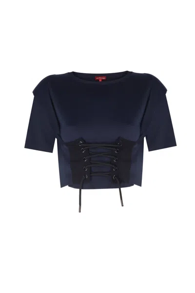 No'design Women's Elora Structured Shoulder Navy Blue Crop Top