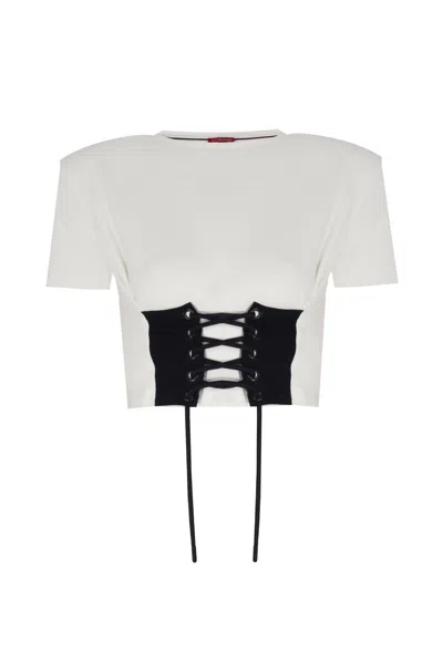 No'design Women's Elora Structured Shoulder White Crop Top