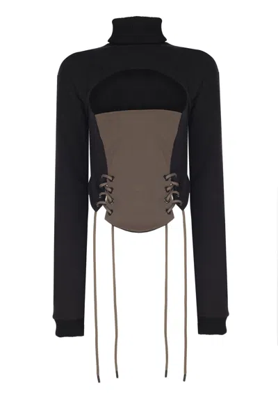 No'design Women's Green Corset Detail Khaki Sweatshirt In Black