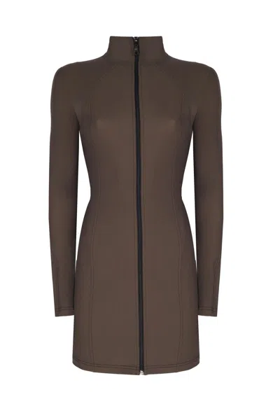 No'design Women's Green Zip-up Khaki Mini Dress In Brown