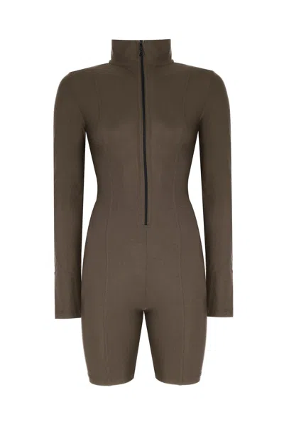 No'design Women's Green Zip-up Short Khaki Jumpsuit In Brown