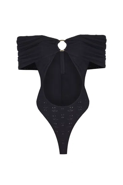 No'design Women's Maze Madonna Neckline Black Bodysuit