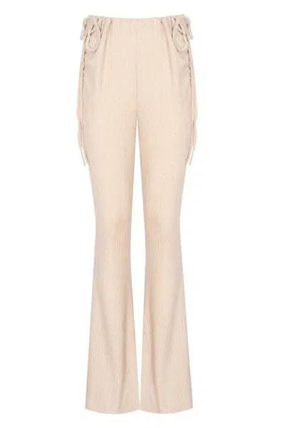 No'design Women's Neutrals Flared Pants With Side Ruched Detail