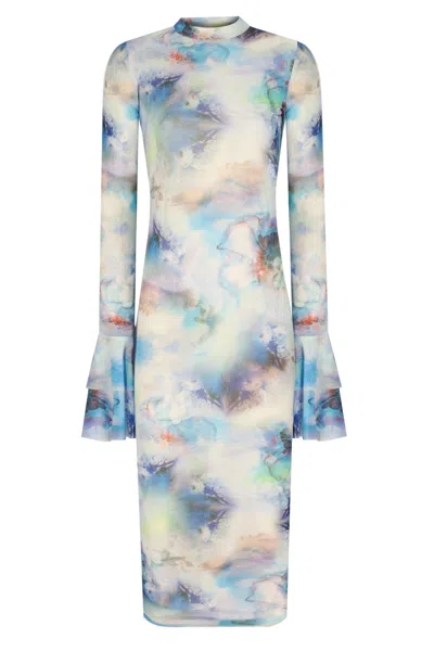 No'design Women's Sheer Midi Dress With Ruffled Sleeves Blue