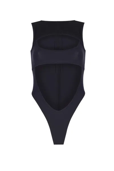 No'design Women's Thick Strap Cut-out Navy Blue Bodysuit