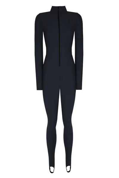 No'design Women's Zip-up Elastic Hem Navy Blue Jumpsuit