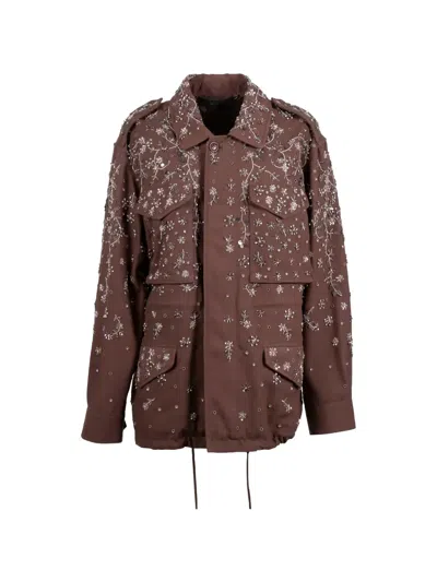 Noeme Paris Bead-embellished Drawstring-hem Military Jacket In Brown