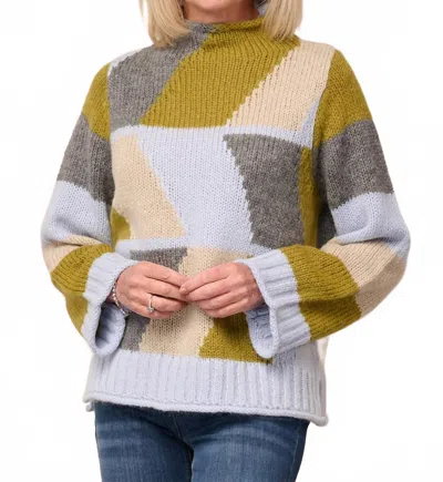 Noen Geometric Colour Block Knit Sweater In Olive Multi