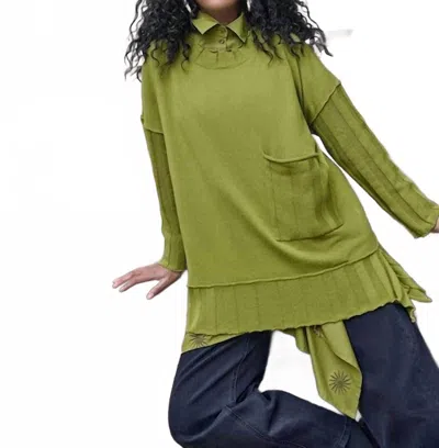 Noen Wide Ribbed Pullover In Apple Green In Gray