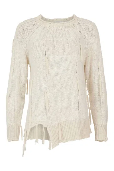 Noen Women's Playful Fringe Pullover In Cream/beige Heather In White