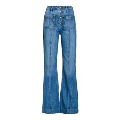 Noend Denim High Rise Patch Pocket Jeans In Laguna Beach In Blue