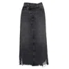 NOEND DENIM WOMEN'S BLACK JACKIE CROSS OVER MAXI SKIRT IN ATLANTIC