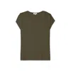 NOEND DENIM WOMEN'S SUPIMA COTTON CAP SLEEVE V NECK TEE IN MILITARY GREEN