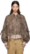 No/faith Studios Beige Cargo Denim Bomber Jacket In Beige