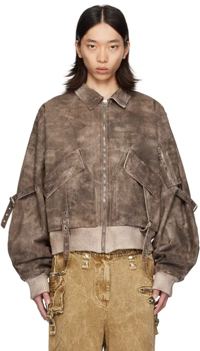 No/faith Studios Beige Cargo Denim Bomber Jacket