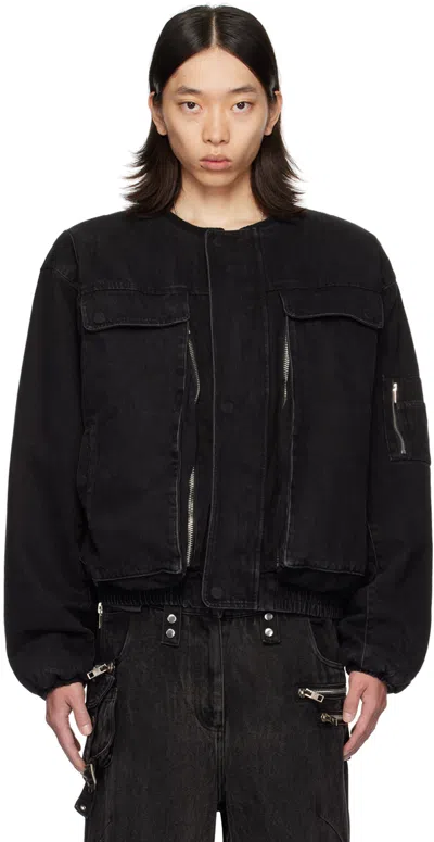 No/faith Studios Ssense Exclusive Black Removable Shoulder Denim Bomber Jacket