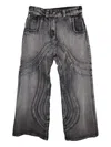 No/faith Studios Wave-pattern Faded-wash Jeans In Black