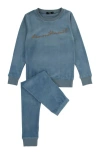 Noggiwear Bonne Nuit Velour Loungewear Set In Dusty Blue