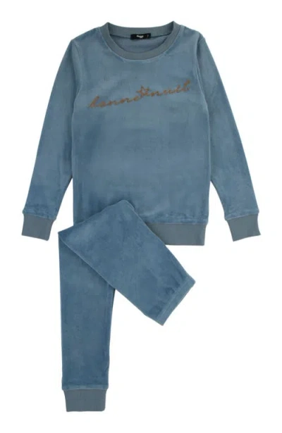 Noggiwear Bonne Nuit Velour Loungewear Set In Dusty Blue