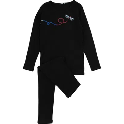 Noggiwear Dragonfly Ribbed Loungewear Set In Black
