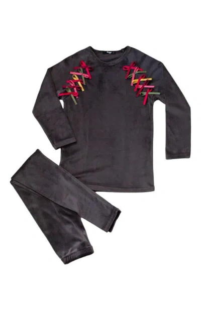 Noggiwear Velour Bows Loungewear Set In Gray